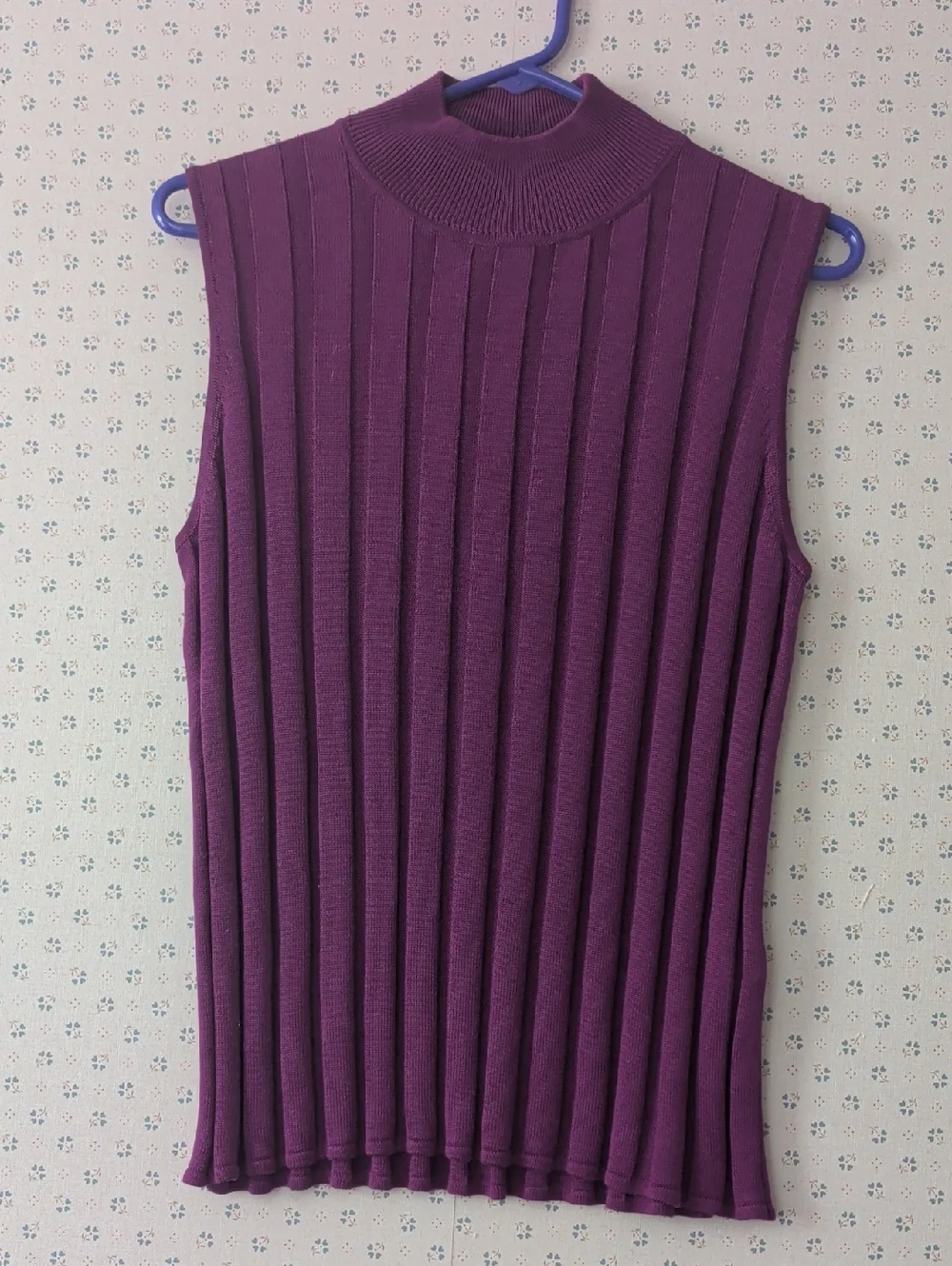 💜 August Silk L Top Ribbed Sleeveless Mock neck Knit All Season Layer